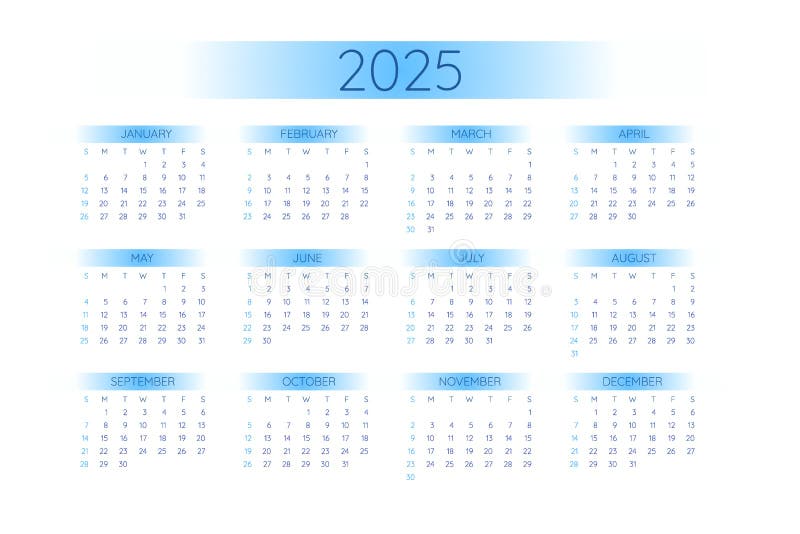 2025 Pocket Calendar Template in Strict Minimalistic Style with Blue