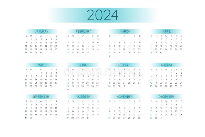 2024 Pocket Calendar Template in Strict Minimalistic Style with Mint
