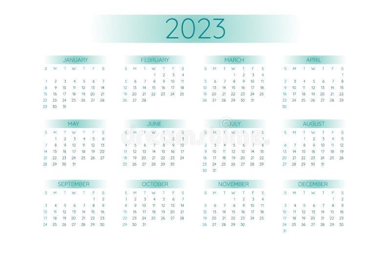 2023 Pocket Calendar Template in Strict Minimalistic Style with Teal