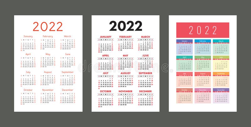 pocket calendar 2022 year portrait orientation english colorful vector set vertical template design collection week starts on stock vector illustration of template multicolor 210716775