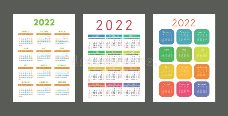Pocket Calendar 2022 Pocket Calendar 2022 Year. Portrait Orientation. English Colorful Vector  Set. Vertical Template. Design Collection. Week Starts On Stock Vector -  Illustration Of Year, Portrait: 217701467