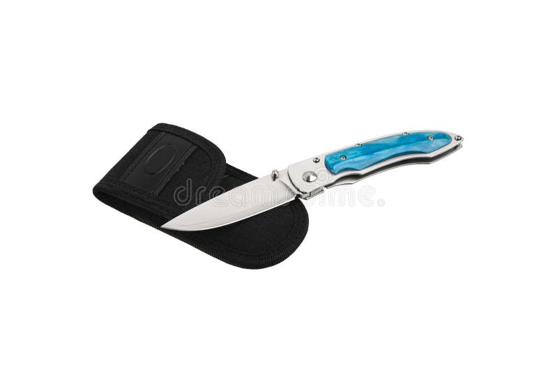 Pocket Folding Knife Isolate on White Back. Compact Metal Sharp Knife