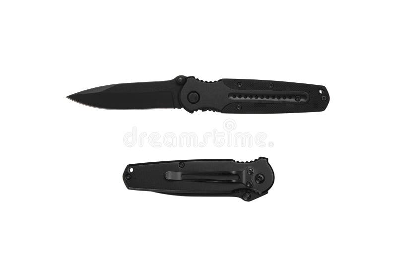 Pocket Folding Knife Isolate on White Back. Compact Metal Sharp Knife