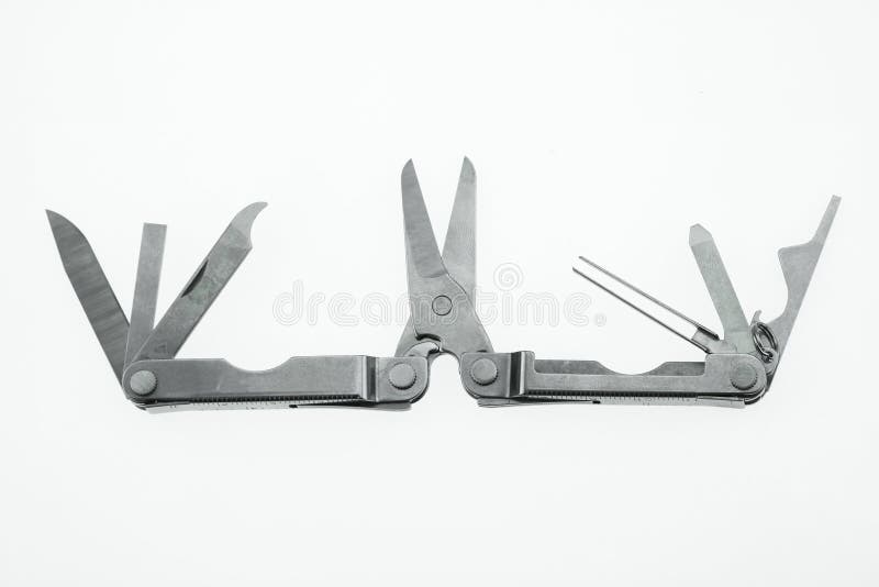 Pocket Knife or Steel Multifunction Tools Isolated on White Background
