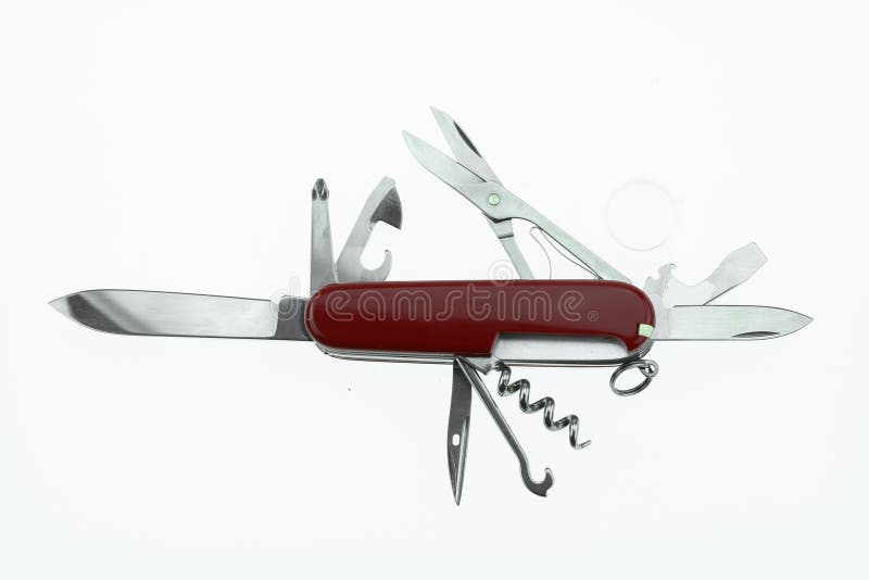 Pocket Knife or Steel Multifunction Tools Isolated on White Background