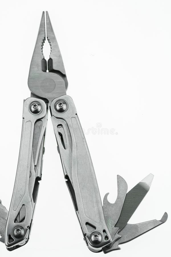 Pocket Knife or Steel Multifunction Tools Isolated on White Background
