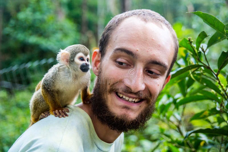 Pocket Monkey aka Finger Monkey hops on man`s back