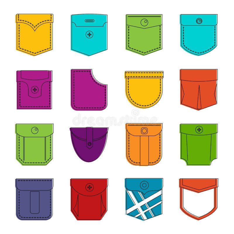 Pocket Types Icons Set, Outline Style Stock Vector - Illustration of ...