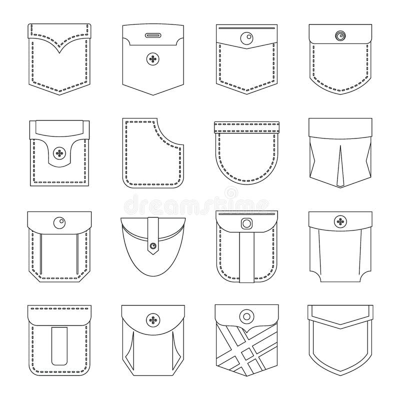 Pocket Types Icons Set, Outline Style Stock Vector - Illustration of ...