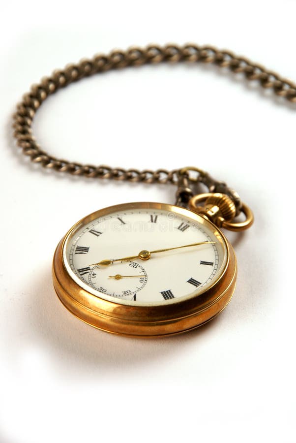 Pocket Watch Swinging on a Chain Black Background Stock Photo Image