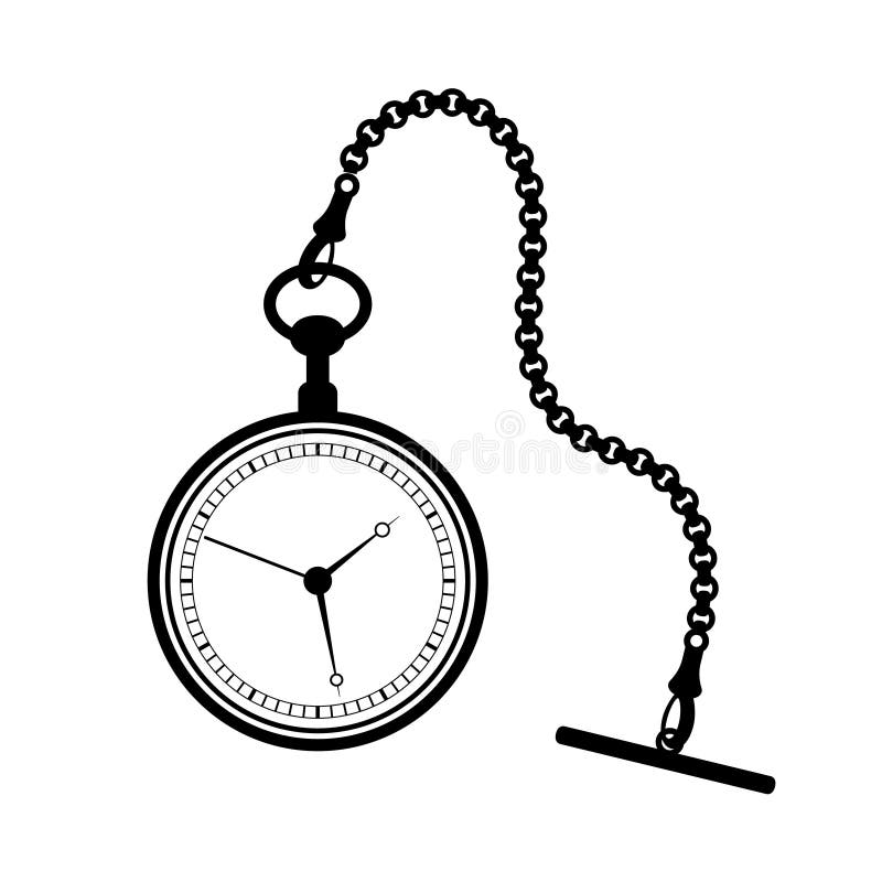 Pocket Watch with Chain Isolated on White Background. Stock Vector