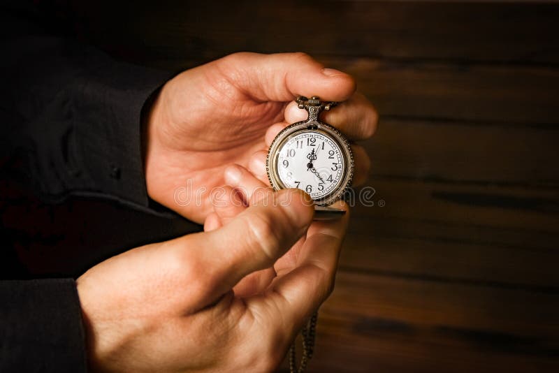 A Pocket Watch in the Hands of a Man Stock Image Image of macro