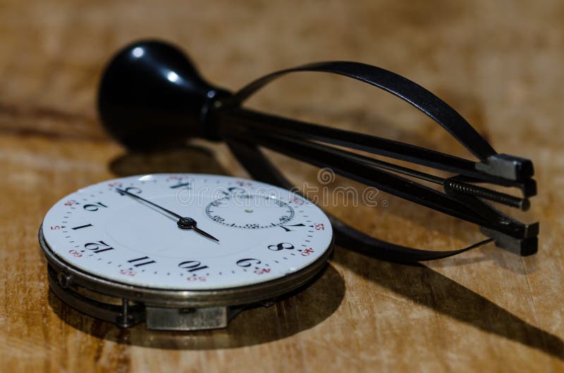 Pocket Watch Movement with Hands Remover Stock Photo Image of tool