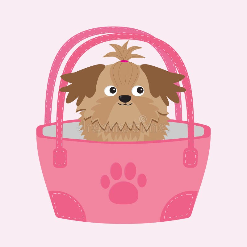 Poco cane di Shih Tzu di abbronzatura di fascino nella borsa illustrazione di stock Poco cane di Shih Tzu di abbronzatura di fascino nella borsa illustrazione di stock