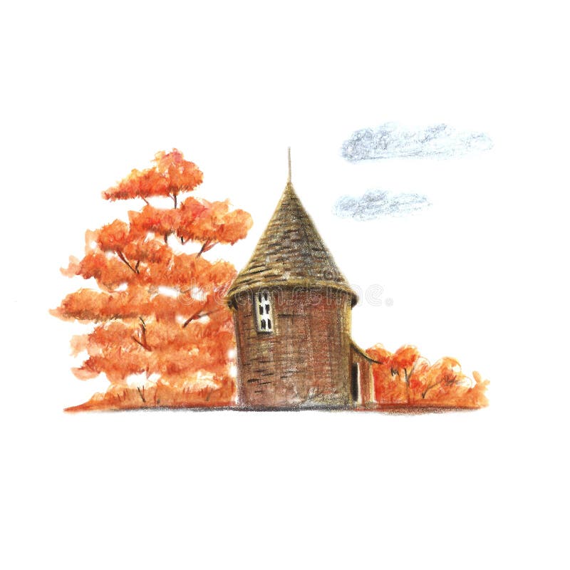 Poco casa del otoño stock de ilustración Poco casa del otoño stock de ilustración
