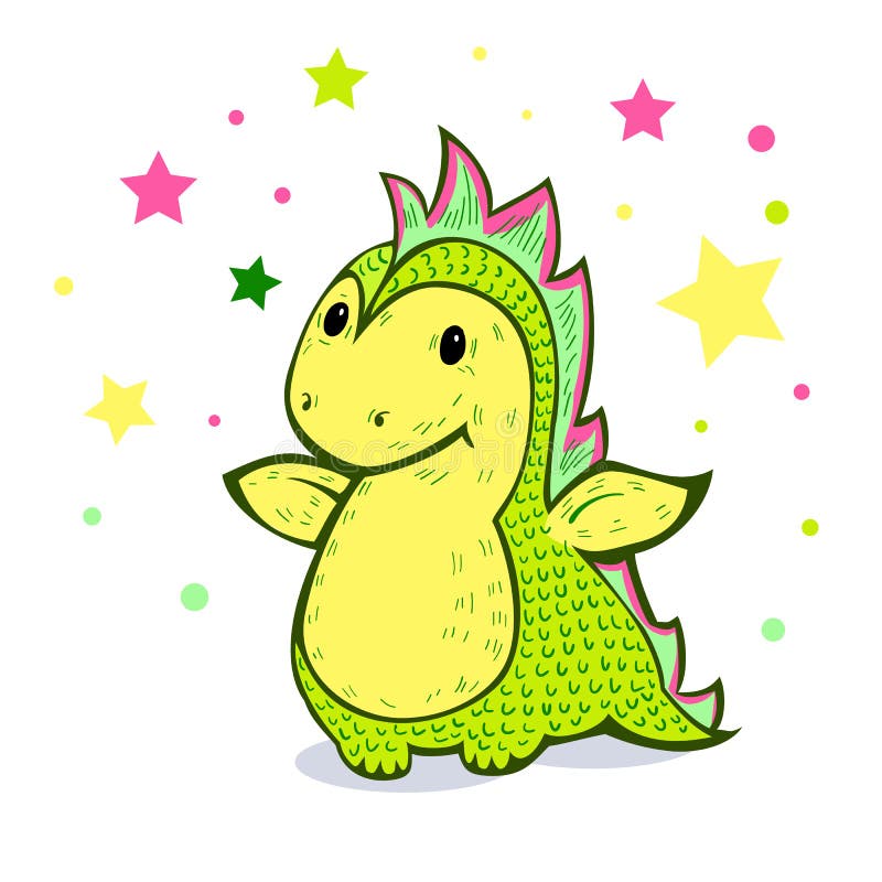 Poco drago del fumetto di colore verde illustrazione vettoriale Poco drago del fumetto di colore verde illustrazione vettoriale