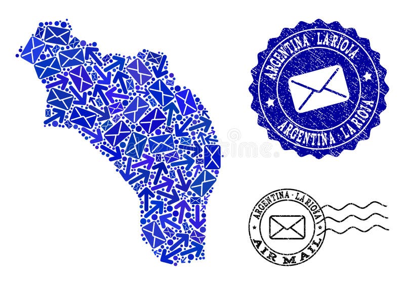 Poczta Dor?czeniowy sk?ad mozaiki mapa Argentyna los angeles Rioja i Grunge foki - royalty ilustracja Poczta Dor?czeniowy sk?ad mozaiki mapa Argentyna los angeles Rioja i Grunge foki - royalty ilustracja