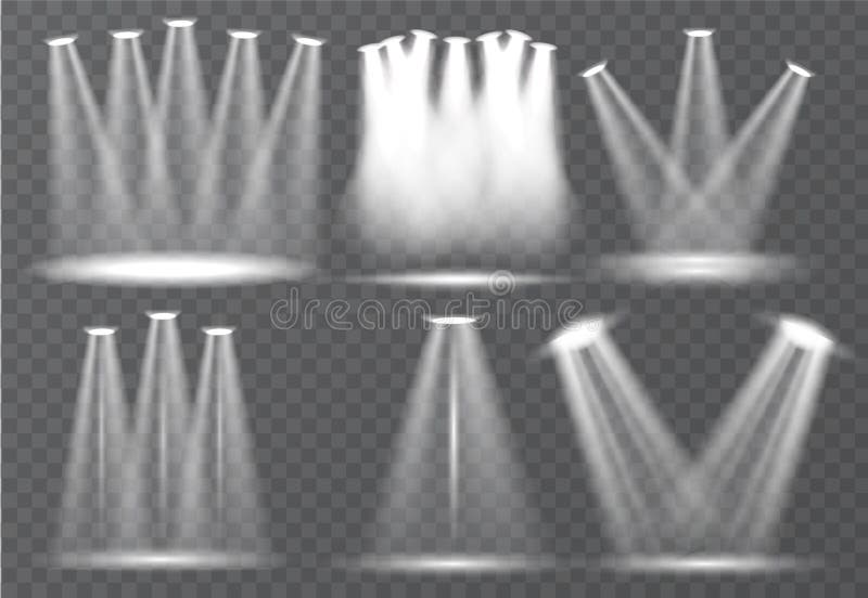 Large set of scene illumination, transparent effects. Bright lighting with spotlights collection. royalty free illustration Large set of scene illumination, transparent effects. Bright lighting with spotlights collection. royalty free illustration