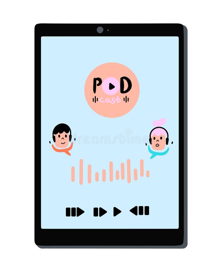 Podcast app for an electronic tablet. stock illustration