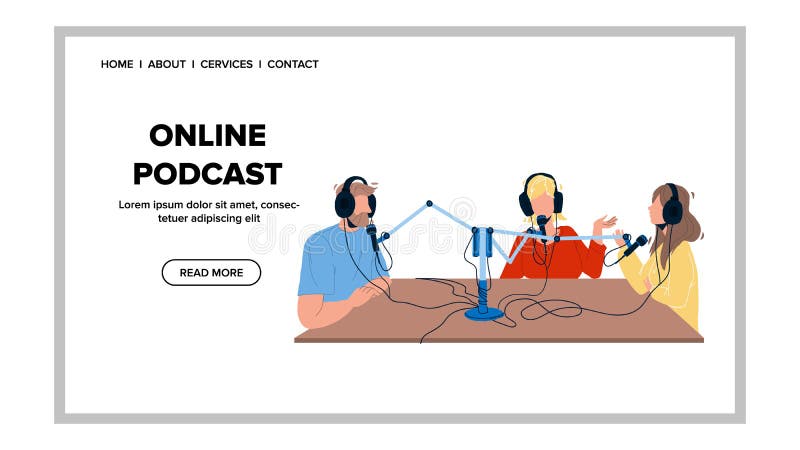 Podcast online che registra radiooperatori vettoriali illustrazione di stock