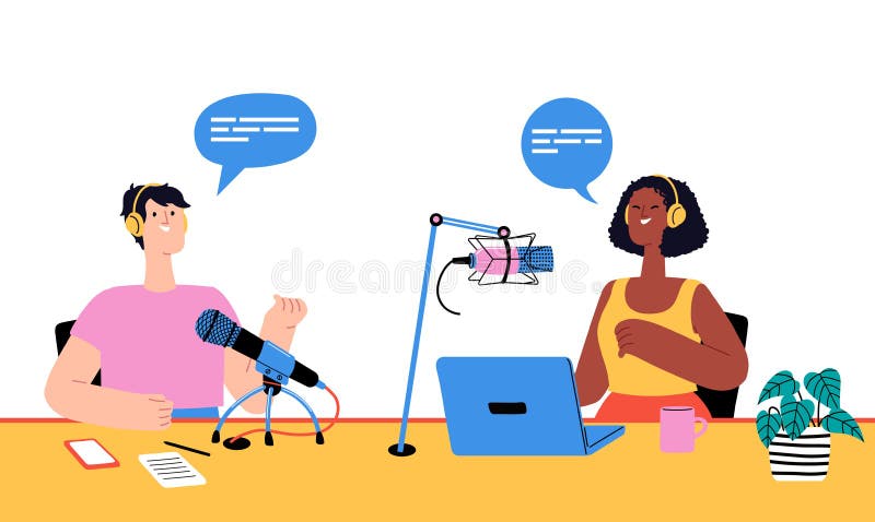 Podcast per la registrazione di programmi radio per interviste online royalty illustrazione gratis
