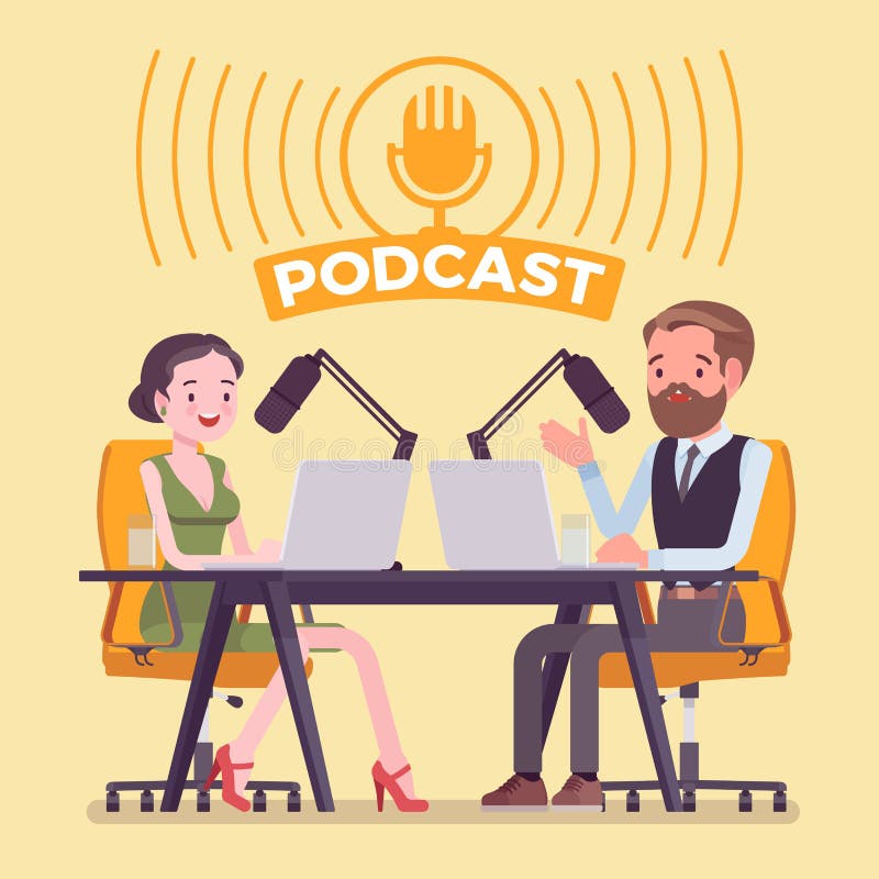 Podcast registra il successo di personaggi mediatici nel programma di discussioni illustrazione di stock