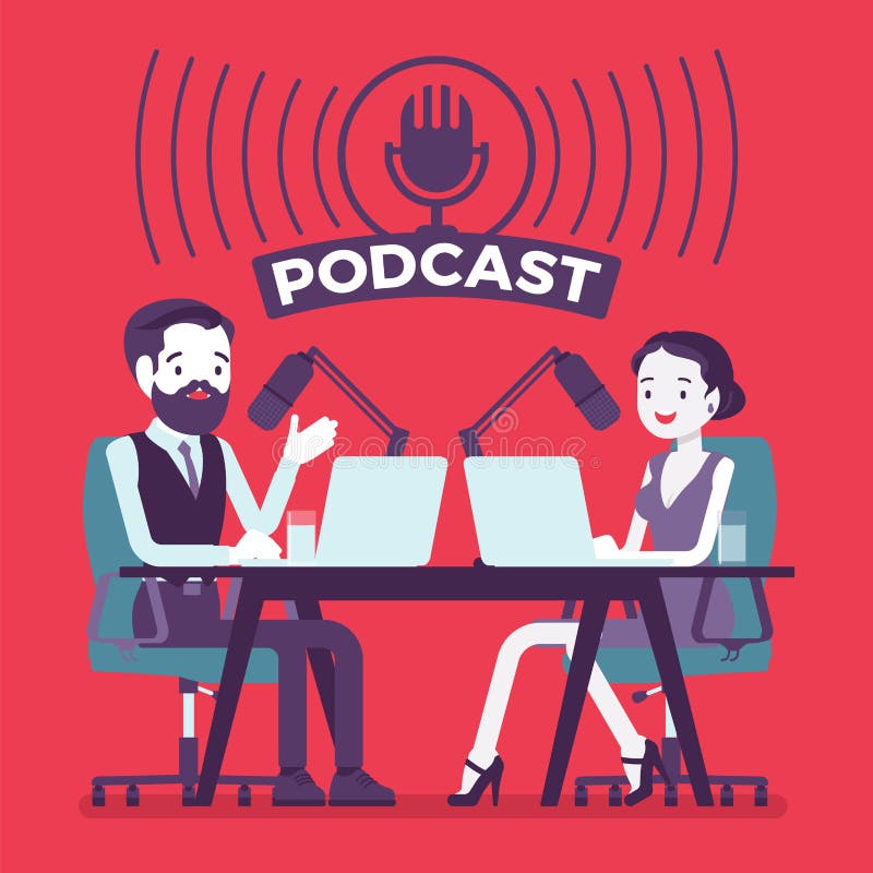 Podcast registra il successo di personaggi mediatici nel programma di discussioni illustrazione vettoriale