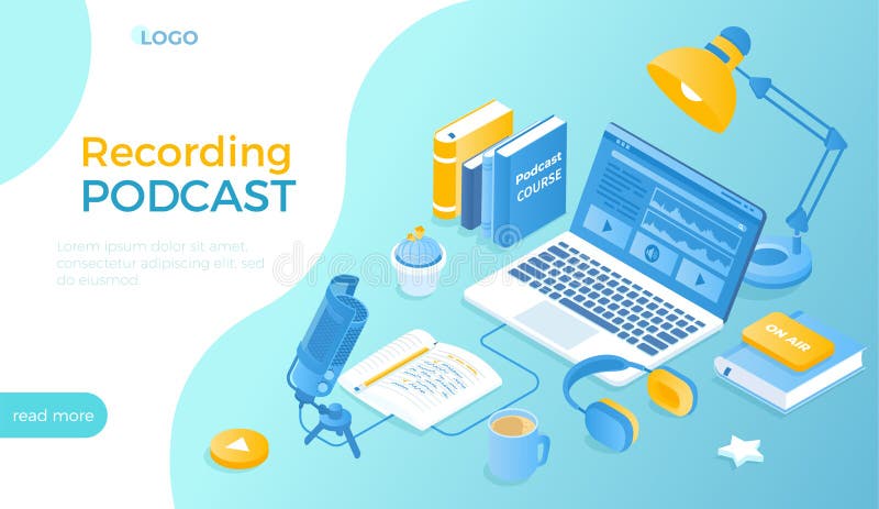 Podcast. registrazione audio live streaming notiziario intervista talk show. conduttore radio illustrazione vettoriale
