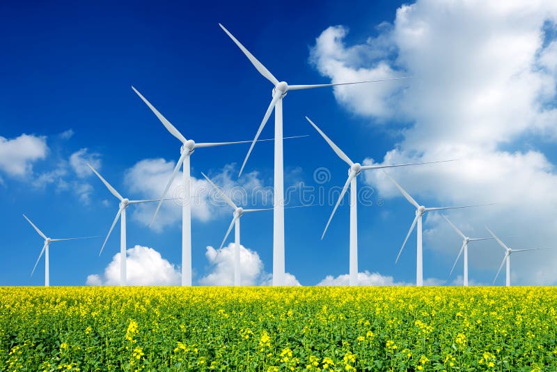 Energia ecológica, turbinas eólicas fotos de stock