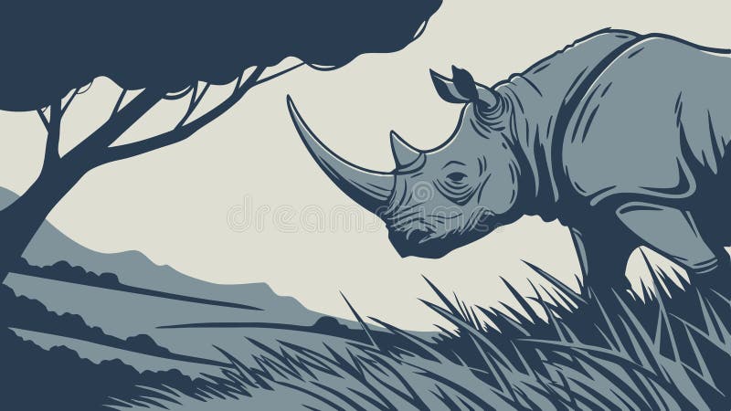 Poderoso rinoceronte en el diseño vectorial del hábitat de la jungla densa AI generativo libre illustration