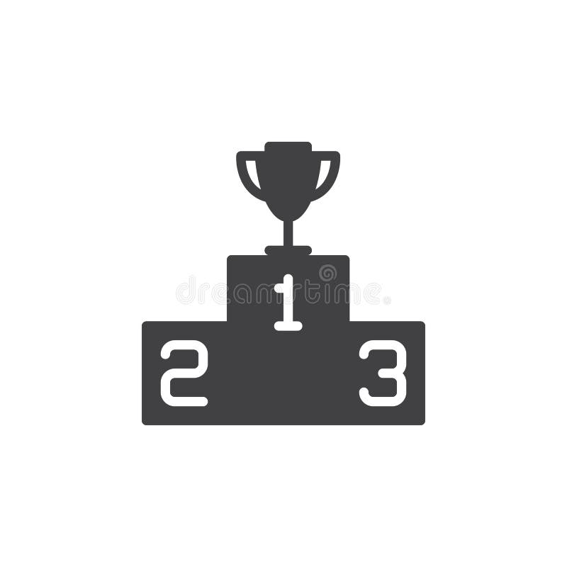 Podio de los ganadores con el vector del icono del trofeo, muestra plana llenada, pictograma sólido aislado en blanco libre illustration Podio de los ganadores con el vector del icono del trofeo, muestra plana llenada, pictograma sólido aislado en blanco libre illustration
