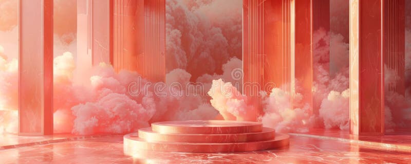 Podio elegante circondato da nuvole con un'impostazione lussuosa del palcoscenico fotografia stock libera da diritti