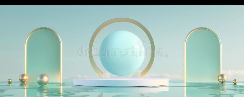 Podio elegante con archi turquoise background e accenti dorati immagini stock libere da diritti