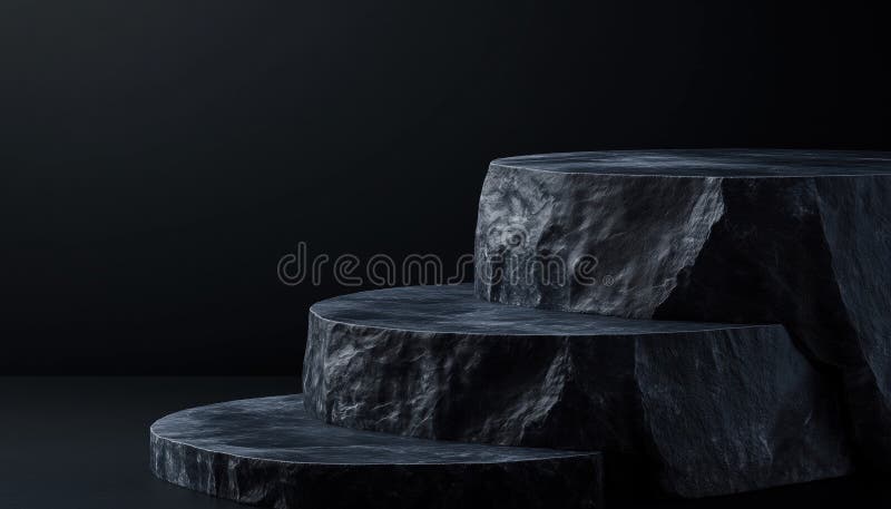 Podio Elegante Realizzato Da Pietre Naturali Di Carbone Nero Per Mostrare Cosmetici fotografie stock libere da diritti