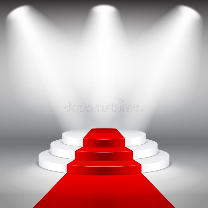 Podio illuminato della fase con il vettore del tappeto rosso royalty illustrazione gratis Podio illuminato della fase con il vettore del tappeto rosso royalty illustrazione gratis