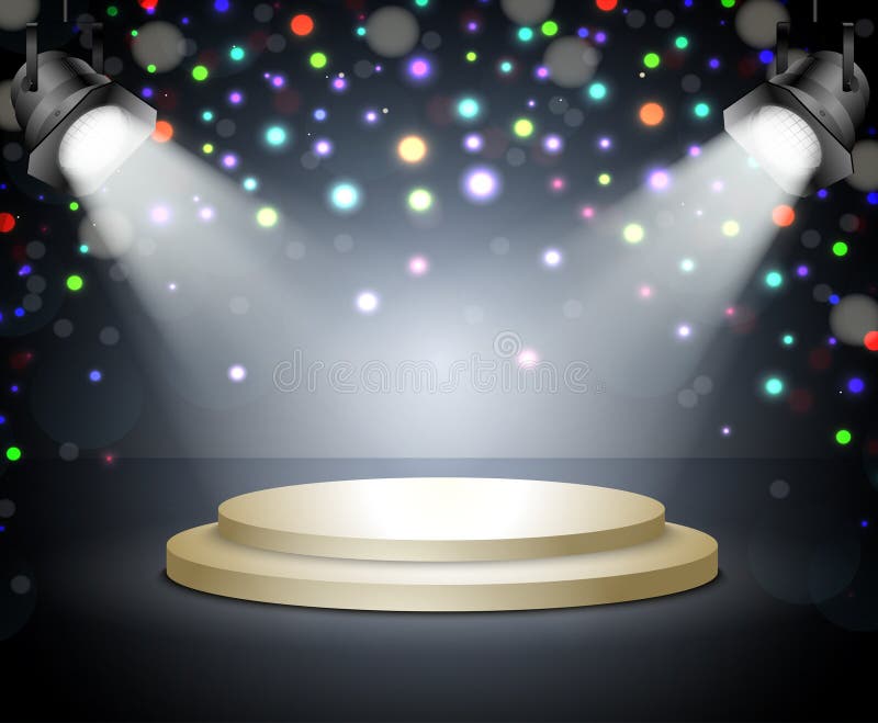 Podium cu lumină. scenă cu reflectoare pe întuneric vector illustration