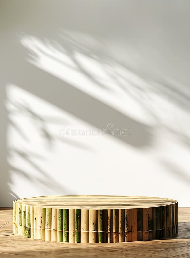 Podium de bambus natural și capac gol cu umbre de viță de vie în cascadă. stock illustration