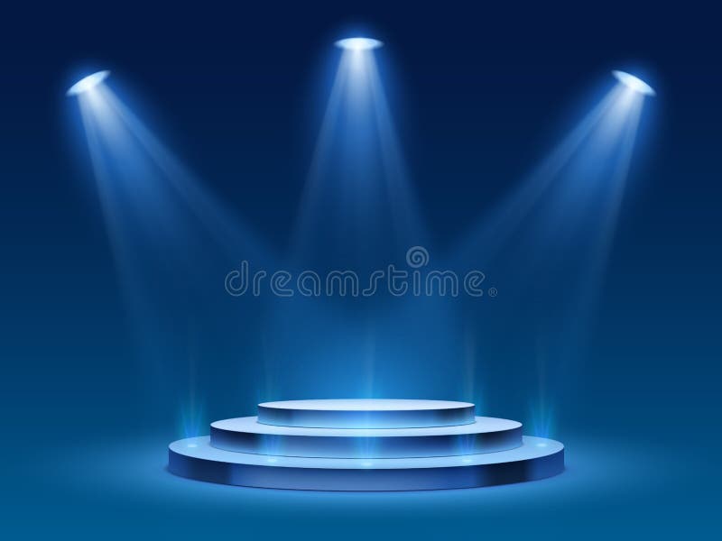 Podium de scenă cu lumină albastră. platformă de scenă cu iluminare pentru ceremonia de decernare a unui model luminat pentru prez vector illustration
