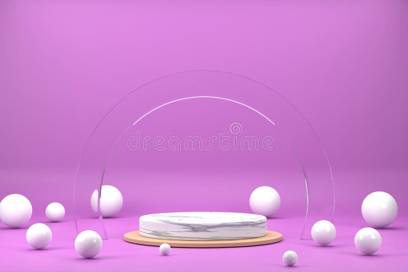 Podium for Displaying Products, Curved Glass and Balls Stock Photo