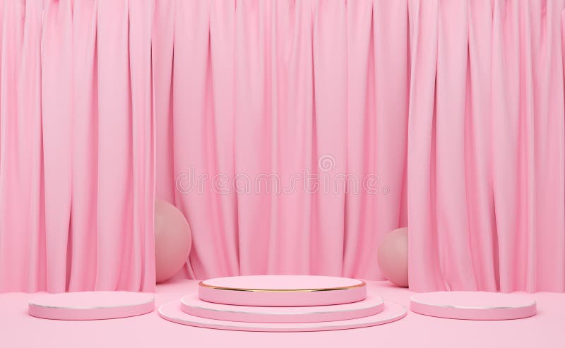 Podium Empty with Geometric Shapes and Curtain in Pink Pastel Composition  for Modern Stage Display and Minimalist Mockup ,abstract Stock Illustration  - Illustration of minimalist, floor: 198344260