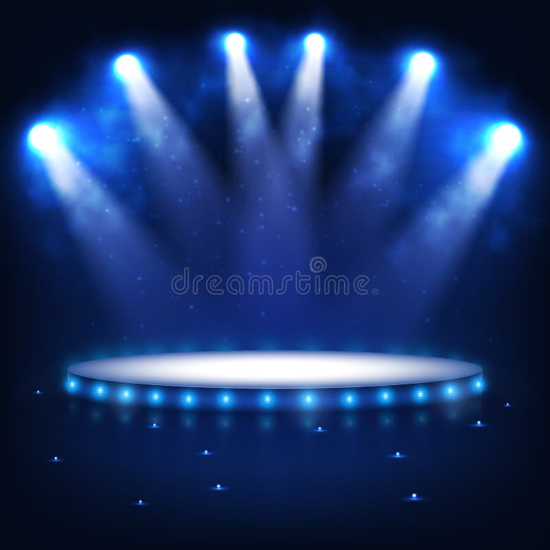 Podium luminat pentru prezentare în întuneric. vector illustration