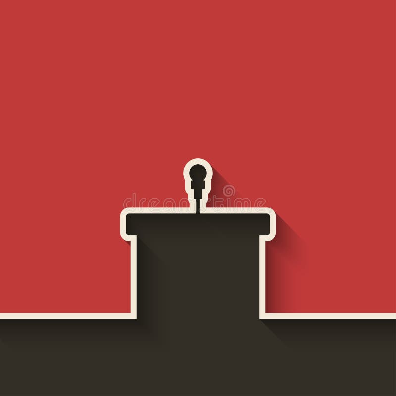 Podium with microphone red background - vector illustration. eps 10. Conference podium vectors