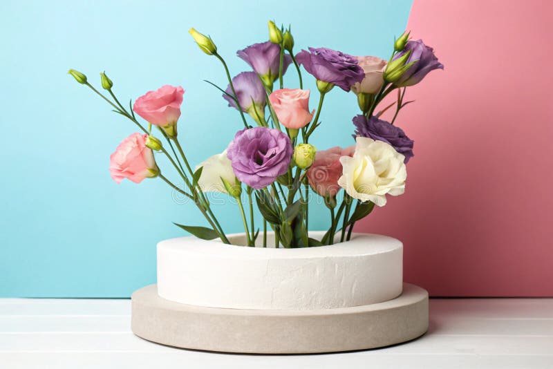 Podium mit Eustoma Blumen lizenzfreie abbildung