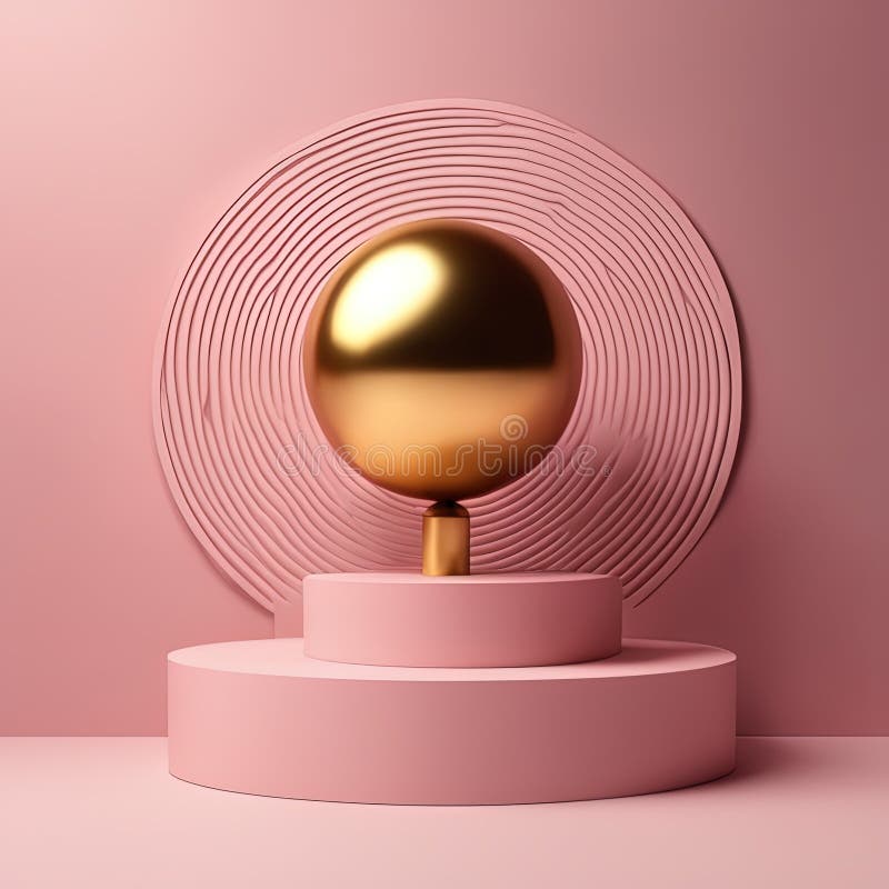 Podium with pedestal and gold background with 3d render and blank space. 3d render. podium with pedestal and gold background with stock illustration