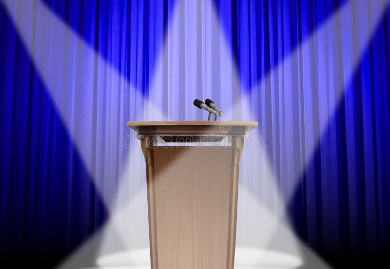 Image of speech podium on stage. Conference podium illustrations