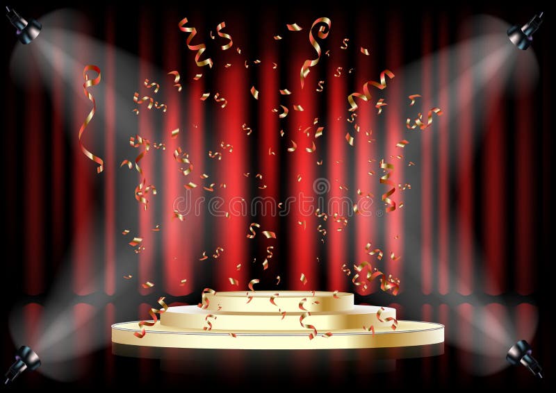 Podium sur le fond du rideau rouge Pi?destal vide pour la c?r?monie de remise des prix Plate-forme illumin?e par des projecteurs illustration stock Podium sur le fond du rideau rouge Pi?destal vide pour la c?r?monie de remise des prix Plate-forme illumin?e par des projecteurs illustration stock