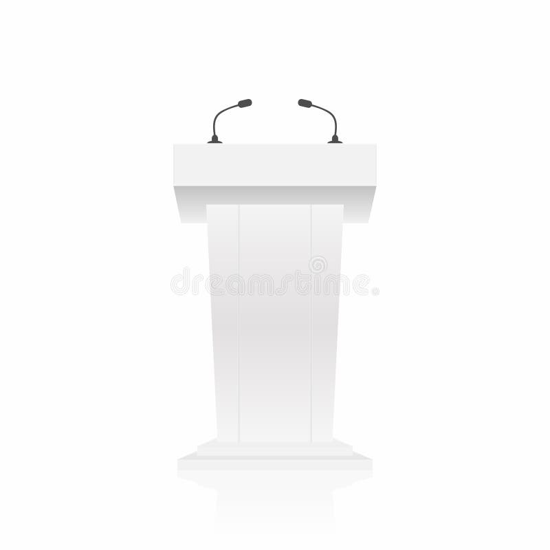 Podium, Tribüne, Standpodium mit Mikrophonen Hintere Ansicht von der Publikumsseite lizenzfreie abbildung Podium, Tribüne, Standpodium mit Mikrophonen Hintere Ansicht von der Publikumsseite lizenzfreie abbildung
