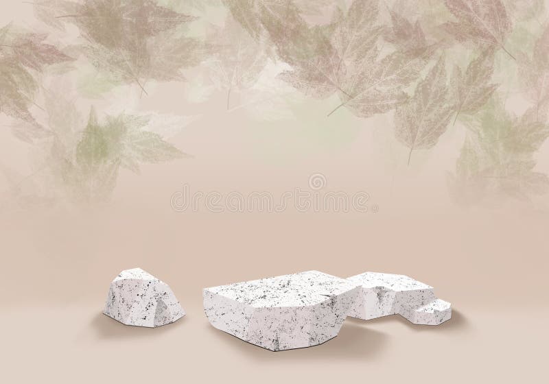 Podium wystawowe. beżowe tło 3d. kamienny pedestal do promocji produktów kosmetycznych 3d renderować. urlop jesienny royalty ilustracja