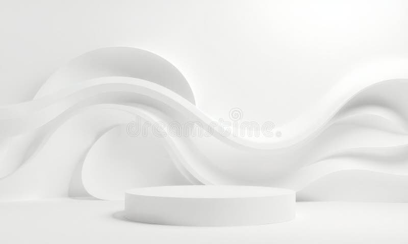 Podiumul alb se sprijină pe fundalul curbelor elegante care curg, creând estetică minimalistă și modernă. forme abstracte netede royalty free illustration
