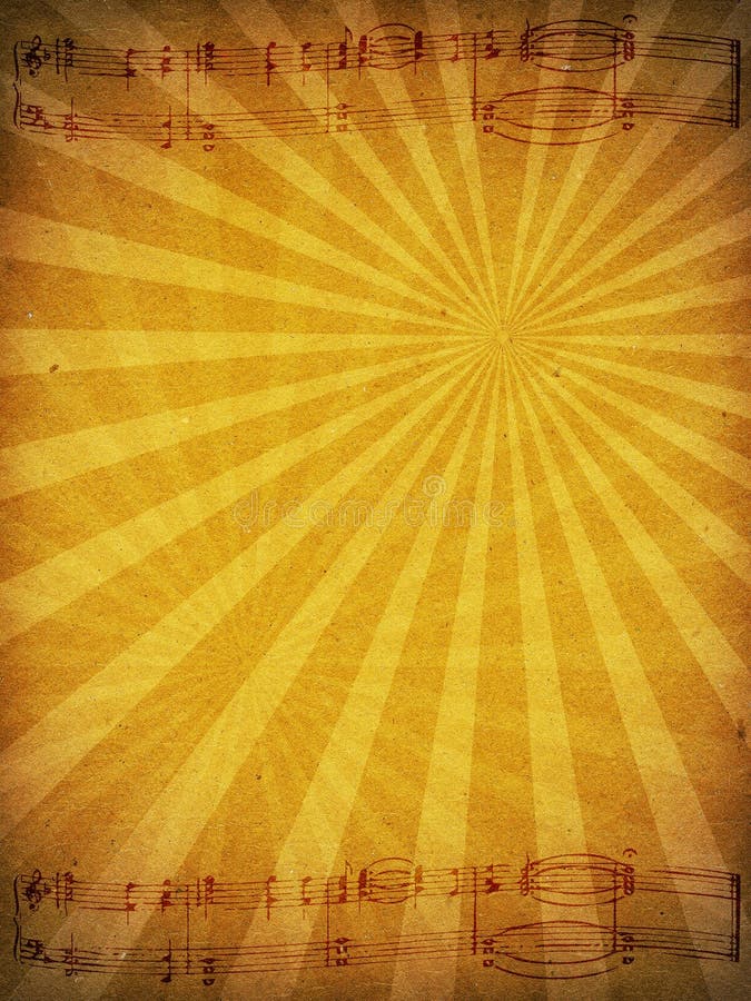 A texture image of old paper cardboard with like sun rays nad musical notation staff. A texture image of old paper cardboard with like sun rays nad musical notation staff.